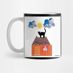 the cat on roof Mug